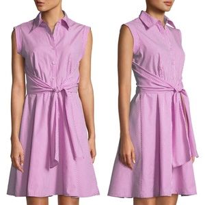 Neiman Marcus pink white striped shirt dress- sz L